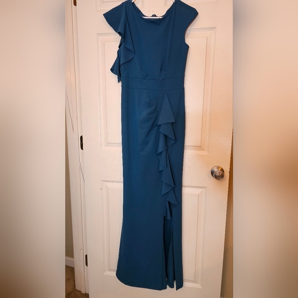 Woosea Dresses & Skirts - Woosea Sleeveless Mermaid Bodycon Gown Teal Blue Ruffle Slit